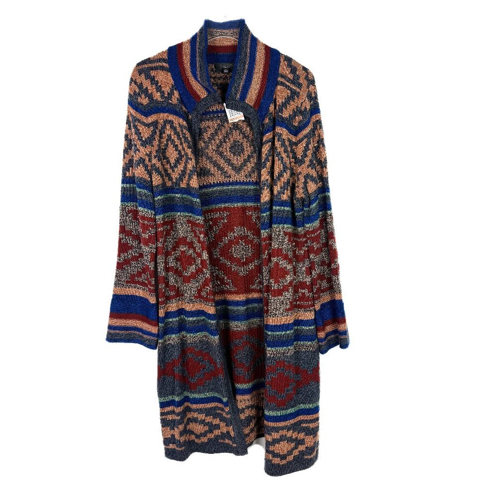 NWT Spense Knits Tribal Print Long Open Front Cardigan Sweater Size Medium M NEW